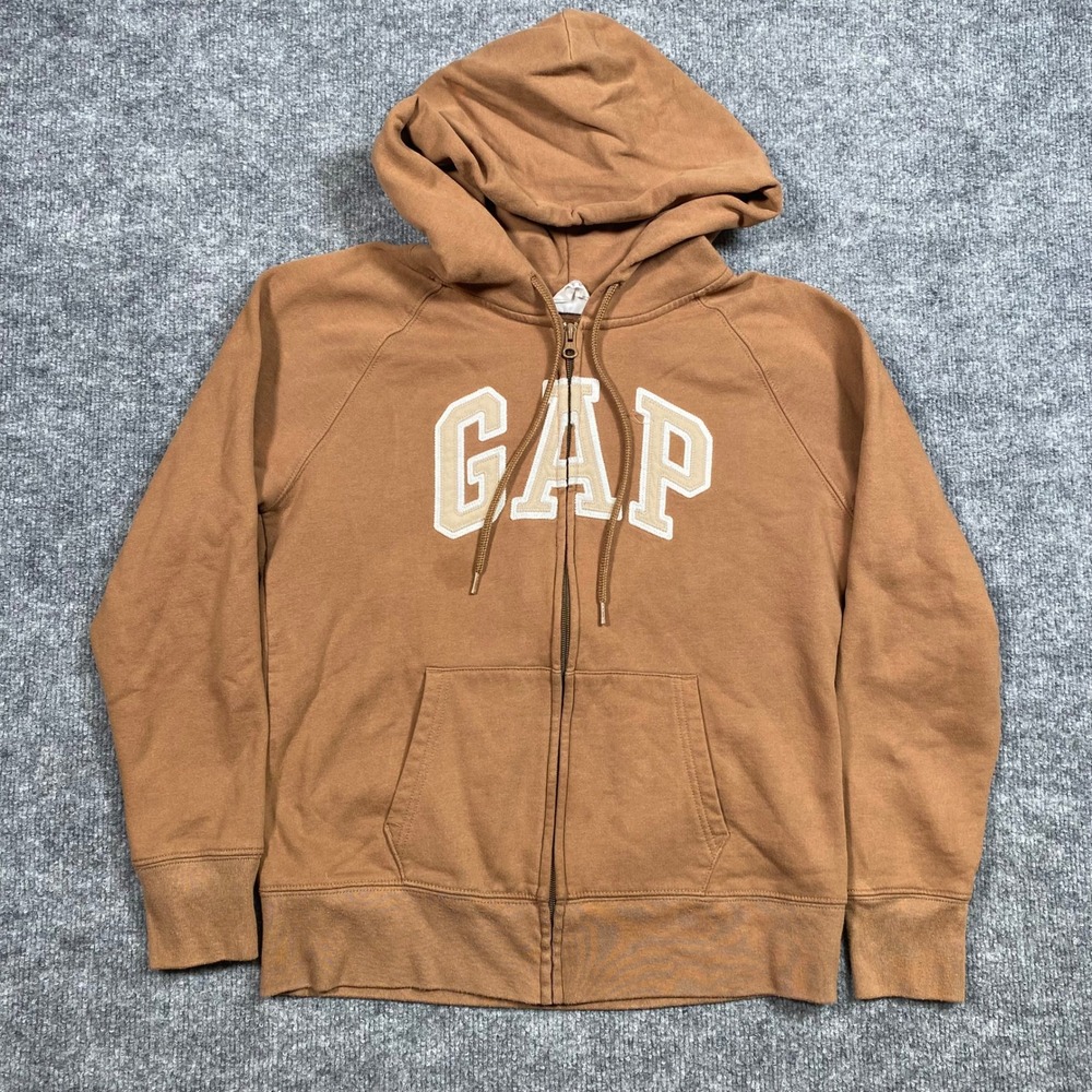 Gap Arch Logo‎ Full Zip Hoodie Brown Women Small Raglan Sleeve Sweatshirt